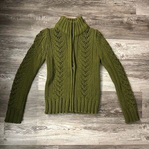 Zara green cable knit sweater jacket